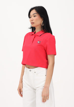 TOMMY JEANS Polo a manica corta rosso fragola da donna dal taglio cropped DW0DW21363 XK3 TOMMY JEANS 