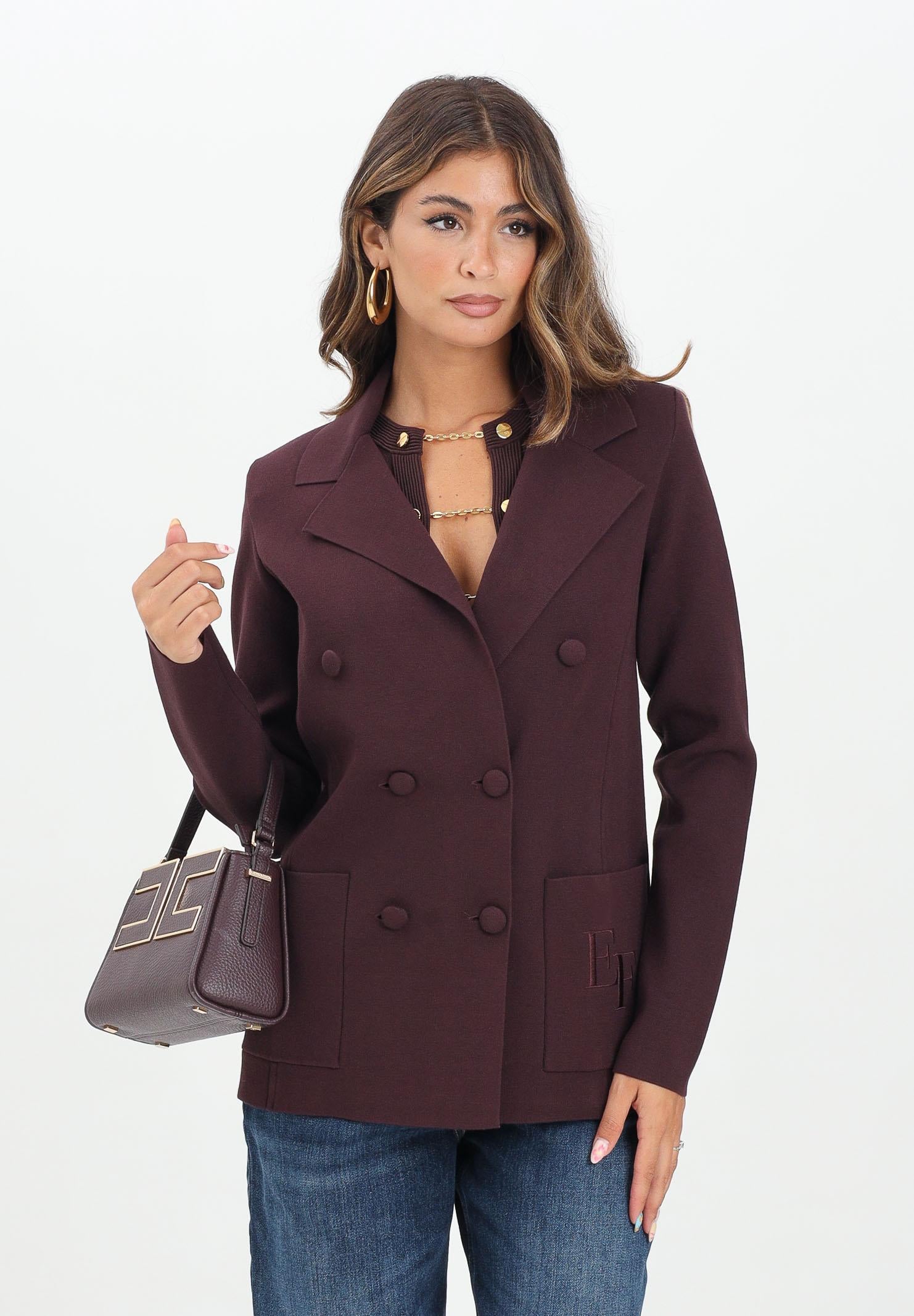 ELISABETTA FRANCHI Giacca doppiopetto realizzata in maglia bordeaux da donna MK52S57E2 EA4 ELISABETTA FRANCHI 