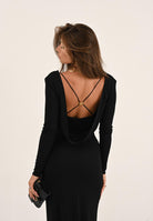 ELISABETTA FRANCHI Abito lungo nero da donna in jersey crêpe fluido<BR/> ABR0356E2 110 ELISABETTA FRANCHI 