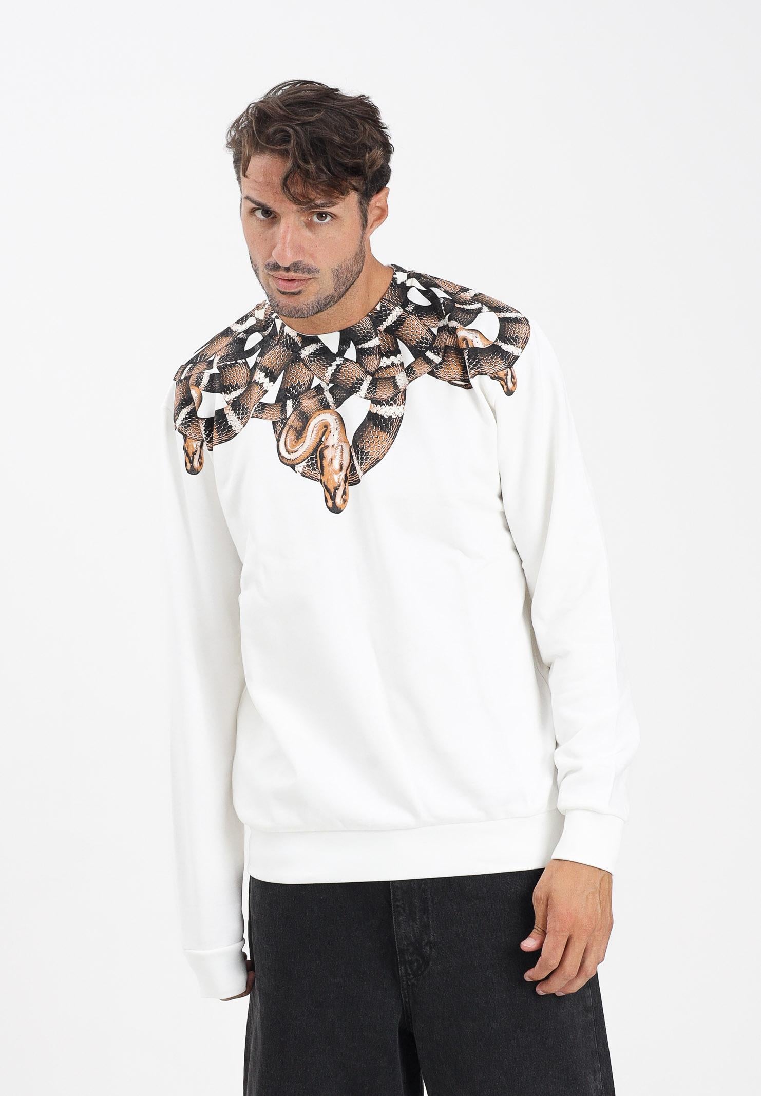 MARCELO BURLON COUNTY OF MILAN Felpa girocollo bianca da uomo con stampa serpente F5CAMASW039 013 MARCELO BURLON COUNTY OF MILAN 