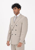 SELECTED HOMME Giacca doppiopetto beige da uomo con motivo gessato 16100151 SA SELECTED HOMME 