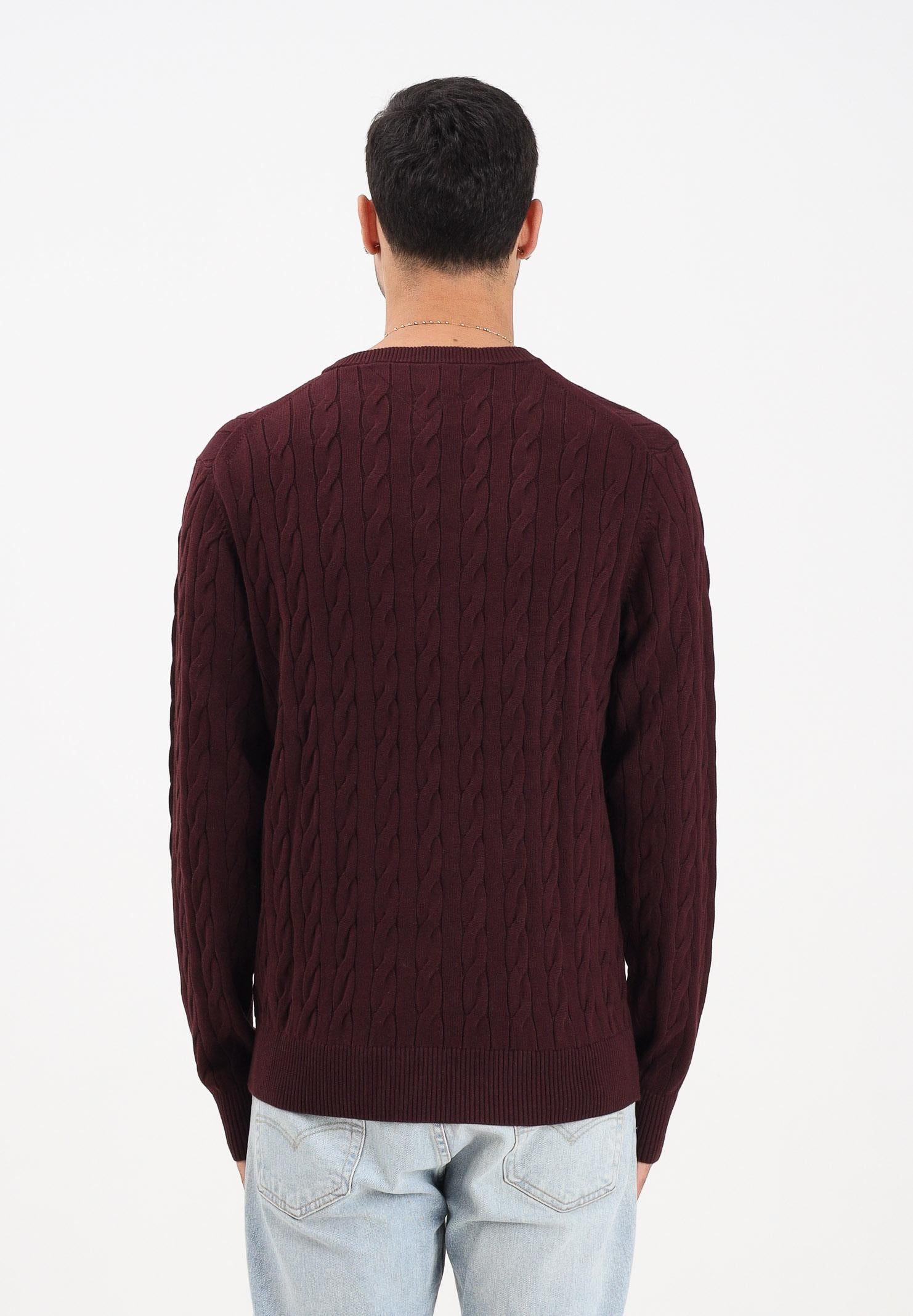 TOMMY HILFIGER Maglioncino girocollo bordeaux da uomo con ricamo bandierina MW0MW33132XIH . TOMMY HILFIGER 