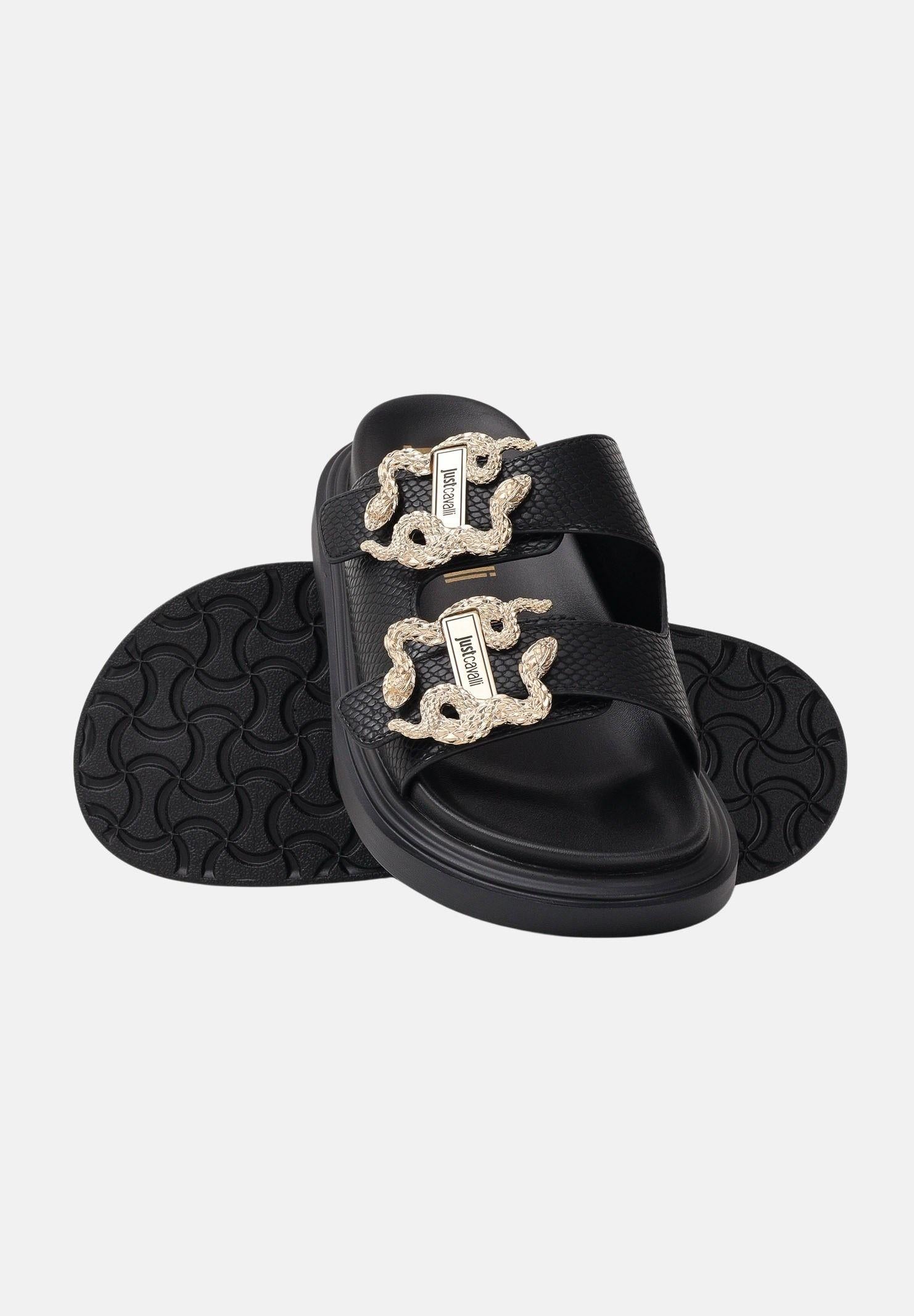 JUST CAVALLI Ciabatte nere da donna con fibbia logo 80RA3S91ZSE36 899 JUST CAVALLI 