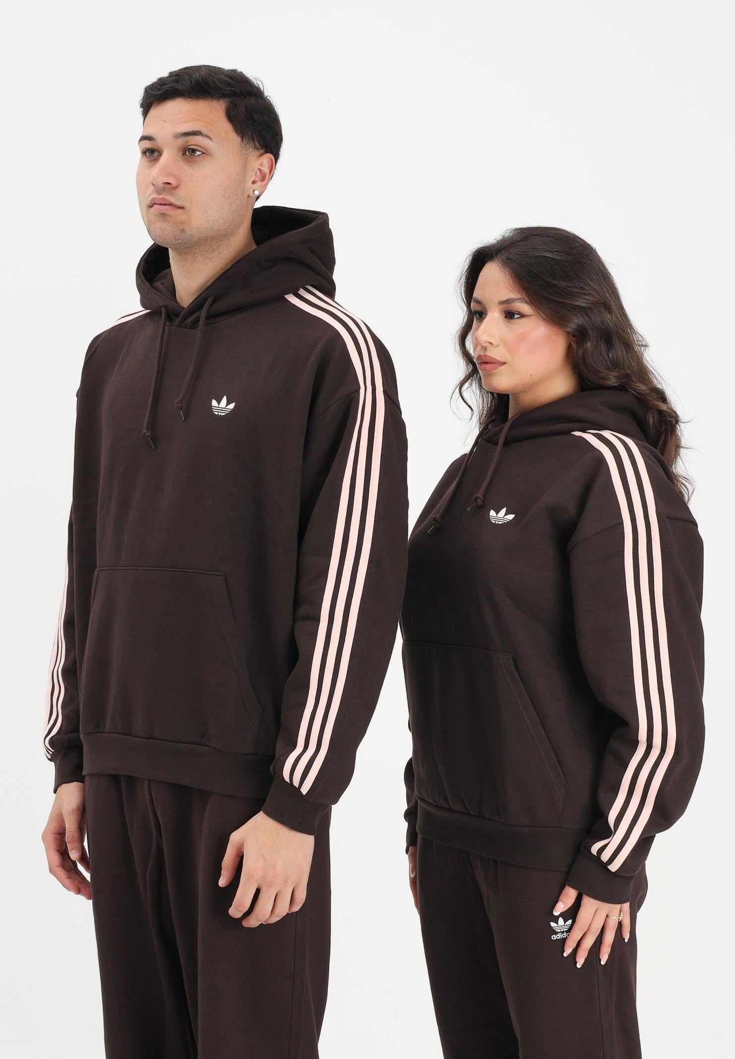 ADIDAS ORIGINALS Felpa con cappuccio ADICOLOR CLASSICS 3 STRIPES marrone e rosa per uomo e donna KE0880 . ADIDAS ORIGINALS 