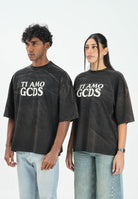 GCDS T-shirt a manica corta nera per uomo e donna con effetto lavato e stampa B2CM2315JF1 99 GCDS 