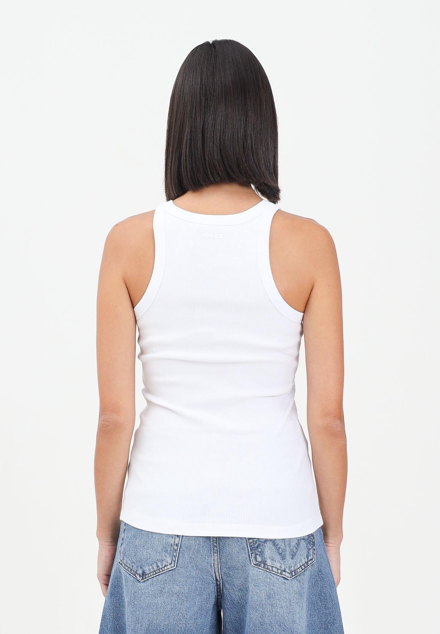 PINKO Canotta bianca da donna con strass e borchie 105928A2XY Z04 PINKO 