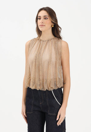 SPORTMAX Canotta SPXNODO oro da donna in rete con strass 2612941061600 003 SPORTMAX 