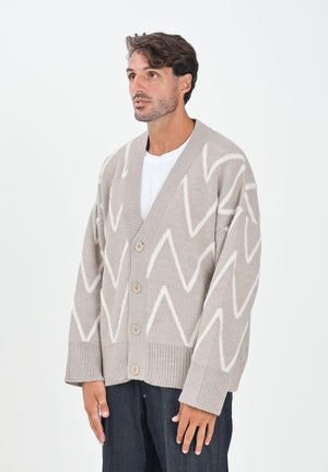 I'M BRIAN Cardigan beige da uomo caratterizzato da una lavorazione a zig-zag MA3418 0025 I'M BRIAN 