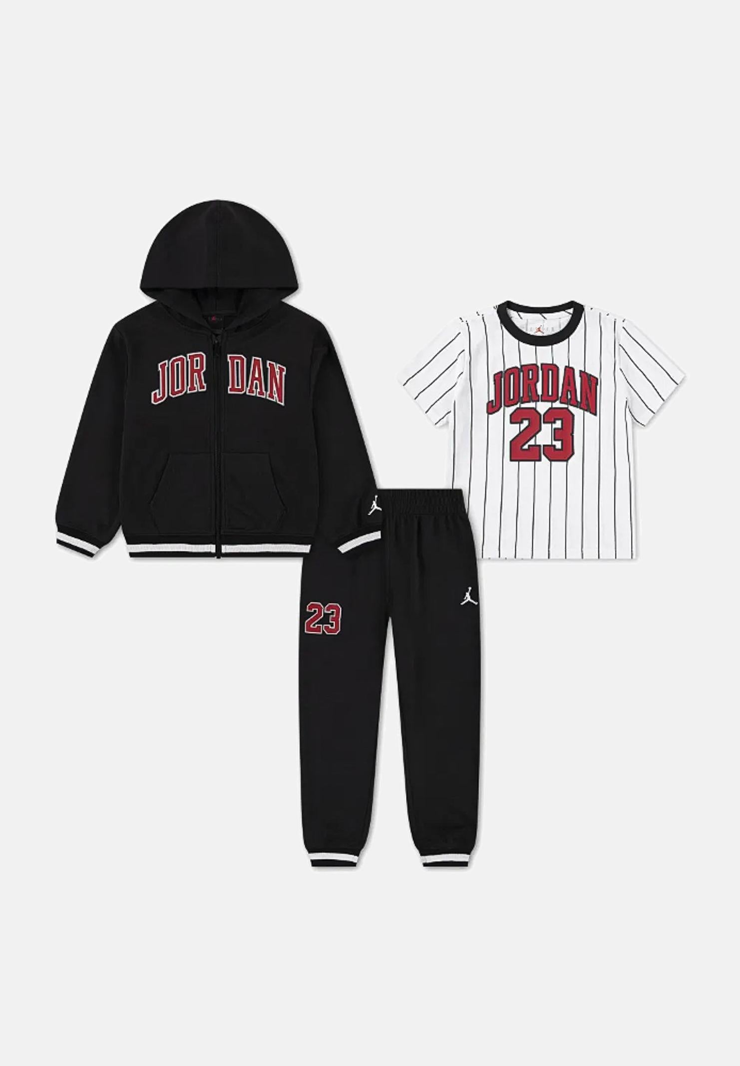 JORDAN Tuta nera per bambino e bambina composta da felpa, pantalone e t-shirt 85F275 023 JORDAN 