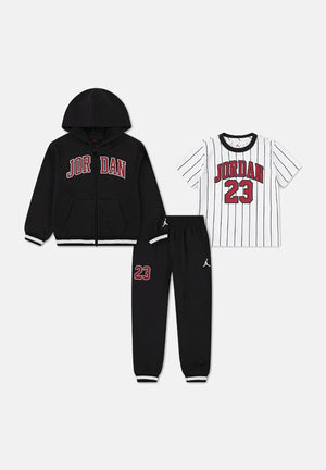 JORDAN Tuta nera per bambino e bambina composta da felpa, pantalone e t-shirt 85F275 023 JORDAN 