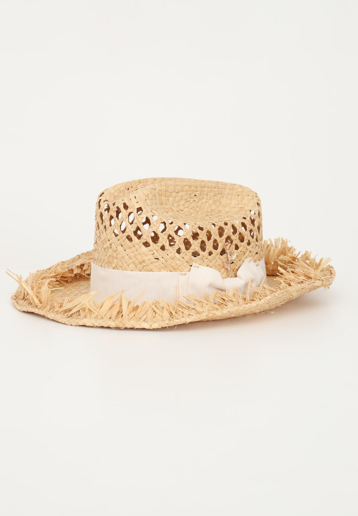 LUNATIQUE Cappello in paglia da donna con lavorazione traforata e fiocco NADYRA BEIGE LUNATIQUE 