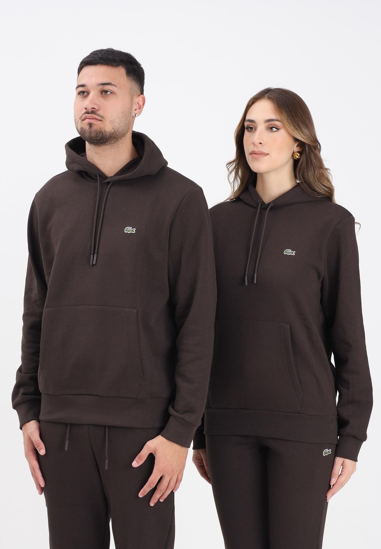 LACOSTE Felpa con cappuccio marrone per uomo e donna SH9623 SKB LACOSTE 