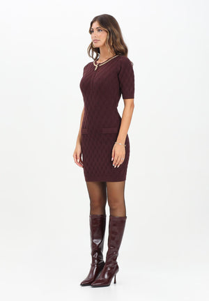 ELISABETTA FRANCHI Abito corto in maglia bordeaux da donna con dettaglio gioiello AM20B56E2 EA4 ELISABETTA FRANCHI 
