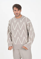 I'M BRIAN Maglione girocollo beige da uomo con motivo zig-zag MA3402 0025 I'M BRIAN 