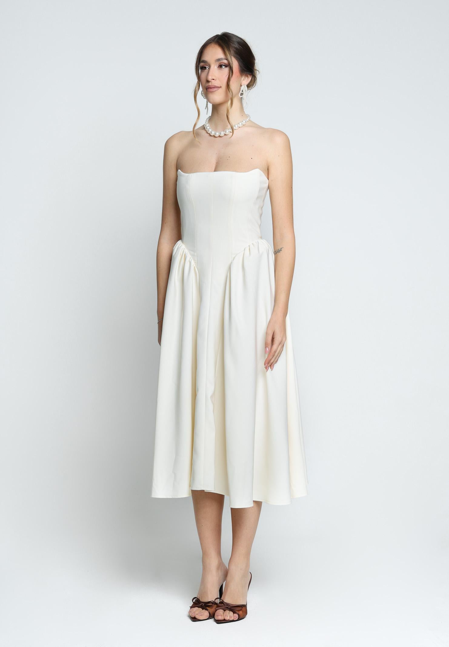 SANTAS Abito midi MARSHMALLOW panna da donna PV2509 BIANCO SANTAS 