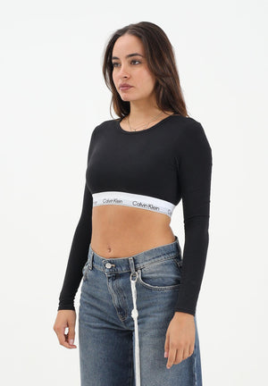 CALVIN KLEIN Top a maniche lunghe nero da donna con elastico logato LV00QF8600 UB1 CALVIN KLEIN 