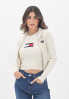 TOMMY JEANS Cardigan beige da donna con cappuccio e zip integrale DW0DW20974YBL  TOMMY JEANS 
