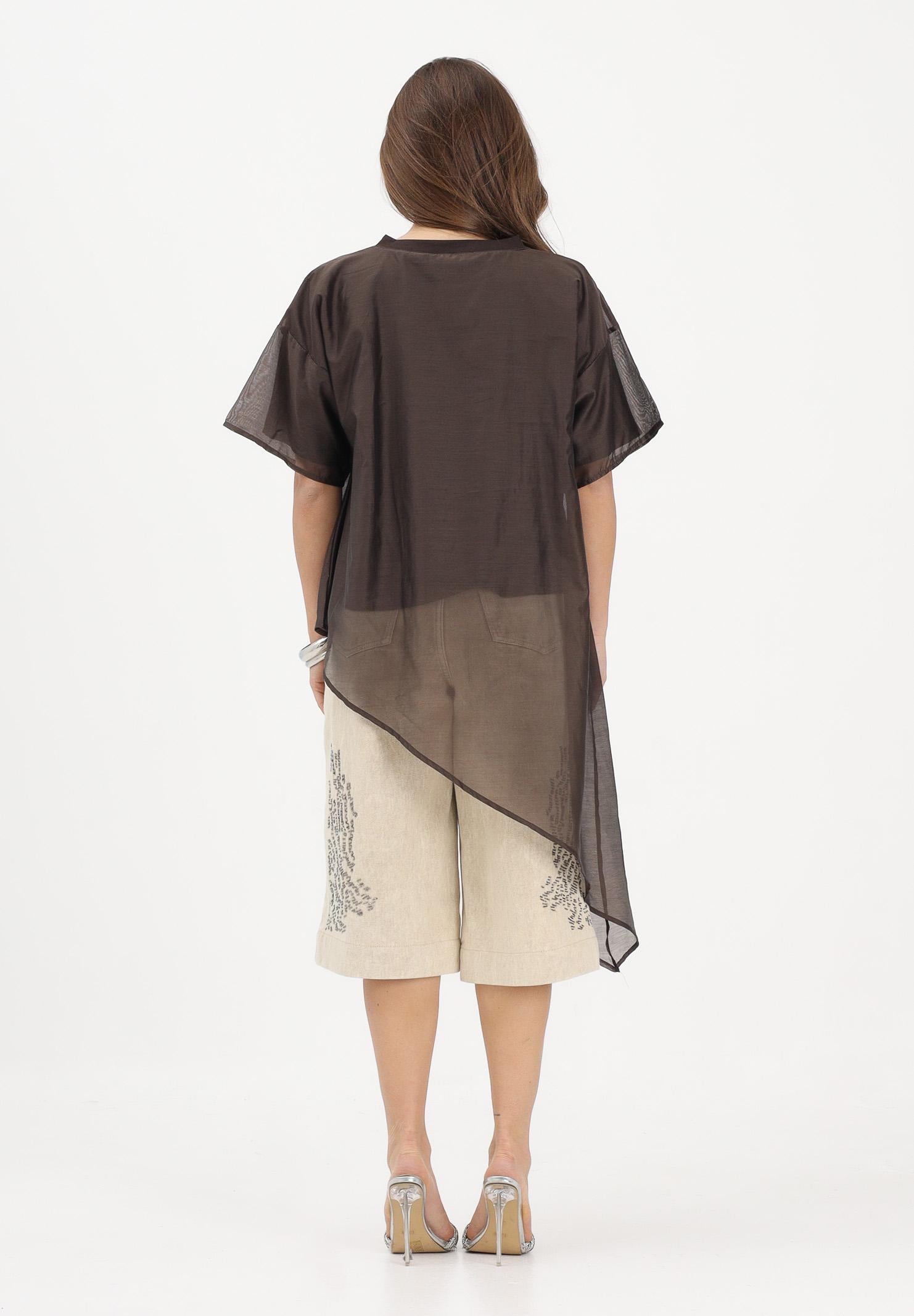 VICOLO T-shirt a manica corta marrone da donna in tessuto velato UAB018 MO VICOLO 