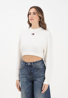 TOMMY JEANS Maglioncino girocollo panna da donna con logo DW0DW21677YBH  TOMMY JEANS 