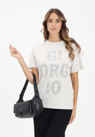 ARMANI EXCHANGE T-shirt a manica corta beige da donna con stampa Giorgio in strass XW001354AF17172 U1094 ARMANI EXCHANGE 