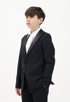I'M BRIAN Giacca monopetto nera da bambino con rever a lancia rivestito da paillettes GIA3225J 009 I'M BRIAN 