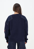 DSQUARED2 Maglioncino girocollo blu per donna, ragazzi e bambini con inserti in denim DQ3132D0AAZ DQ883 DSQUARED2 
