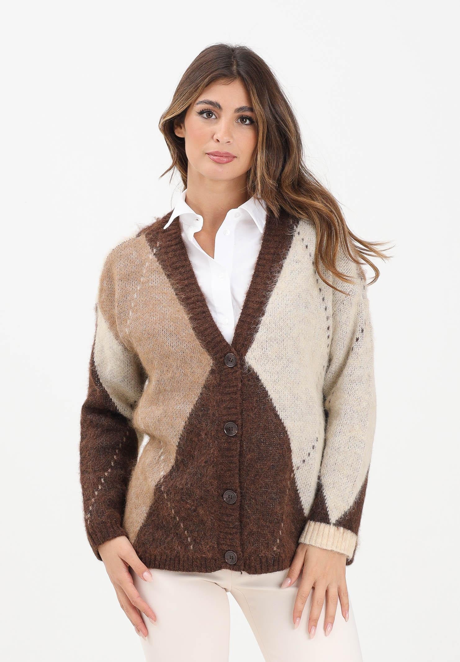 ONLY Cardigan marrone e beige da donna con motivo argyle 15353228 Chestnut ONLY 