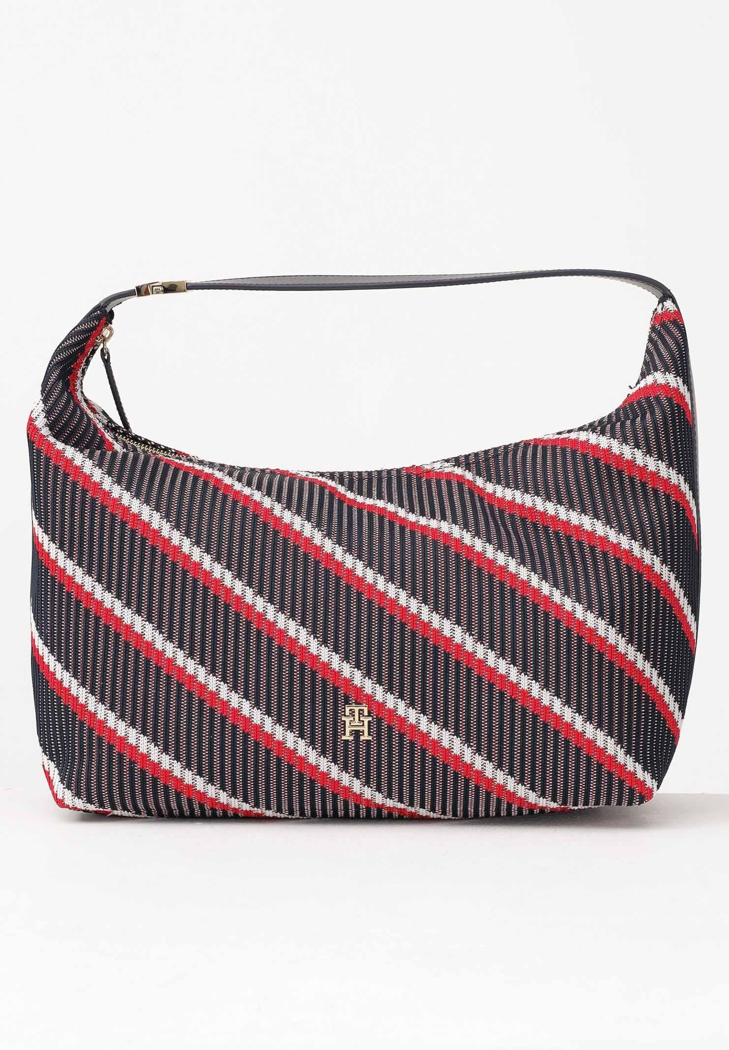 TOMMY HILFIGER Borsa hobo iconica in maglia blu rossa e bianca da donna AW0AW18166 0GY TOMMY JEANS 