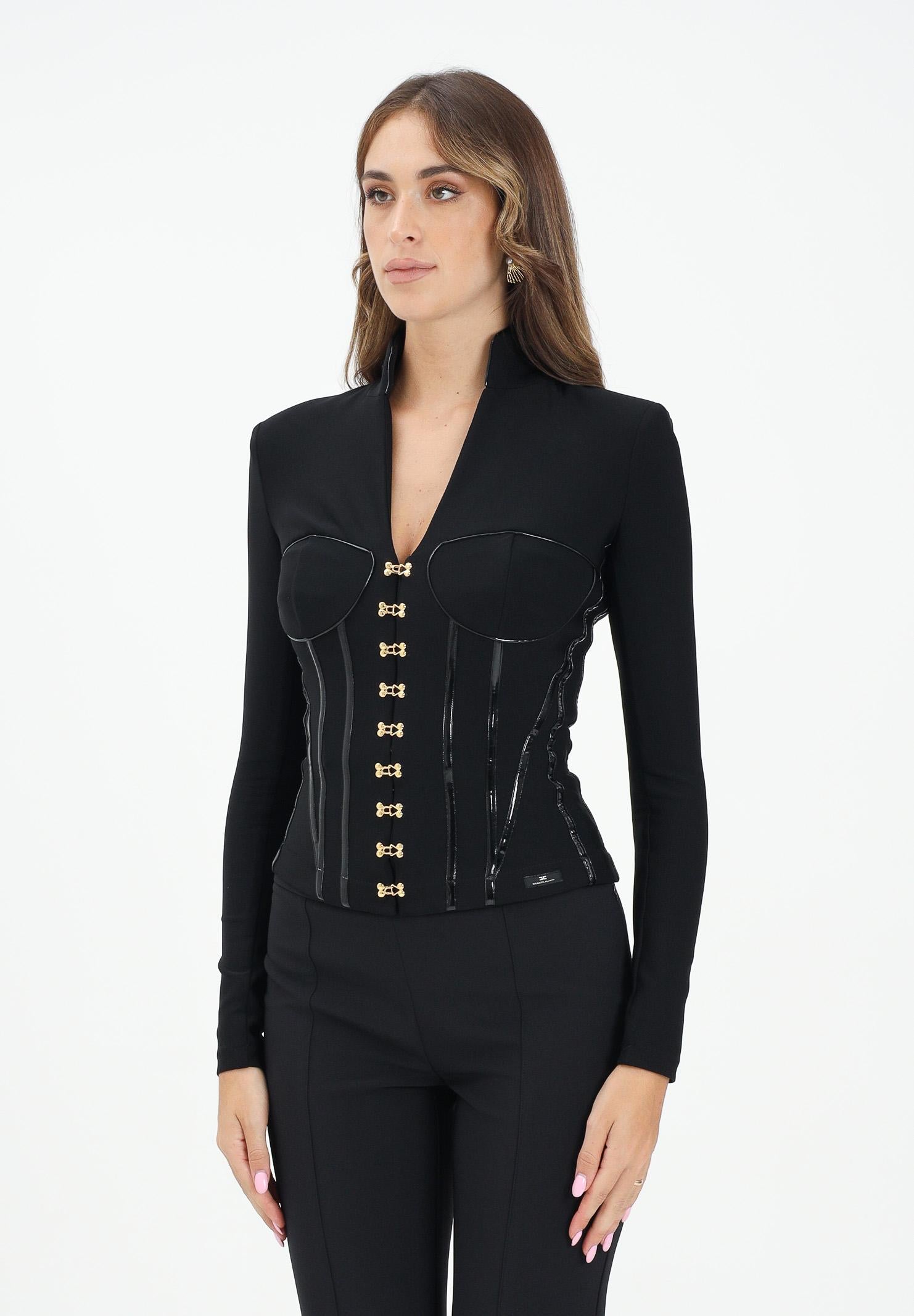 ELISABETTA FRANCHI Giacca nera da donna con dettagli corsetto<BR/> GI18257E2 110 ELISABETTA FRANCHI 