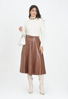 ELISABETTA FRANCHI Gonna midi cammello da donna con dettagli logo<BR/><BR/> GO13656E2 EC1 ELISABETTA FRANCHI 