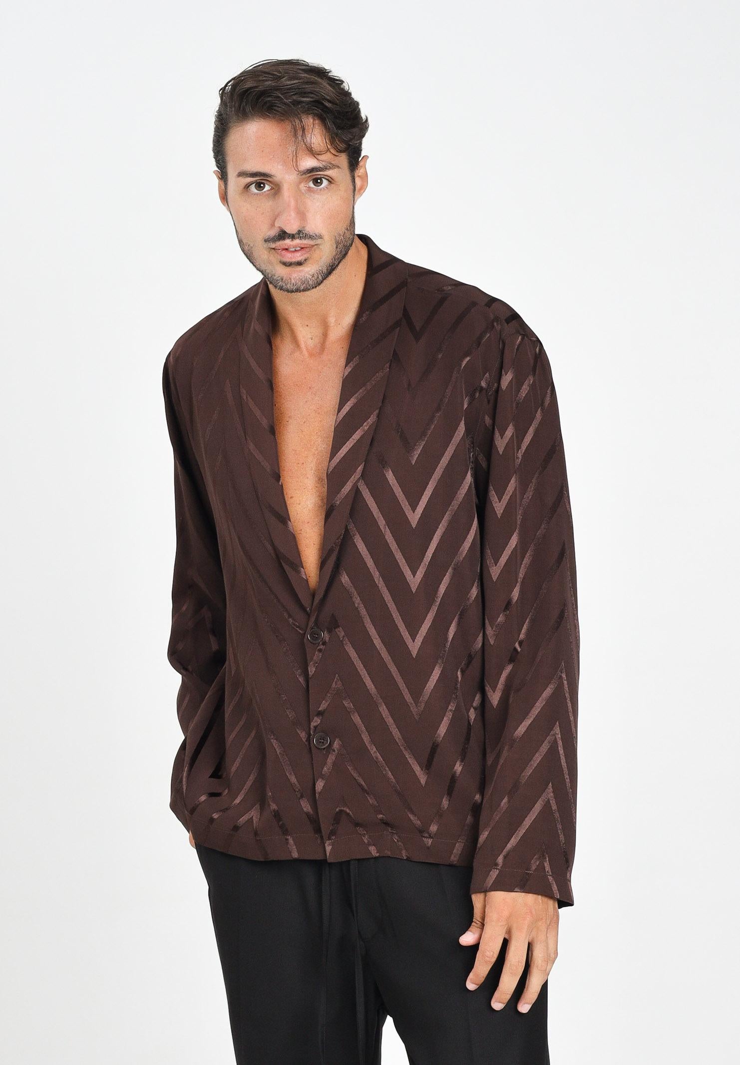 I'M BRIAN Camicia a manica lunga marrone da uomo con motivo a zig-zag CA3425 020 I'M BRIAN 