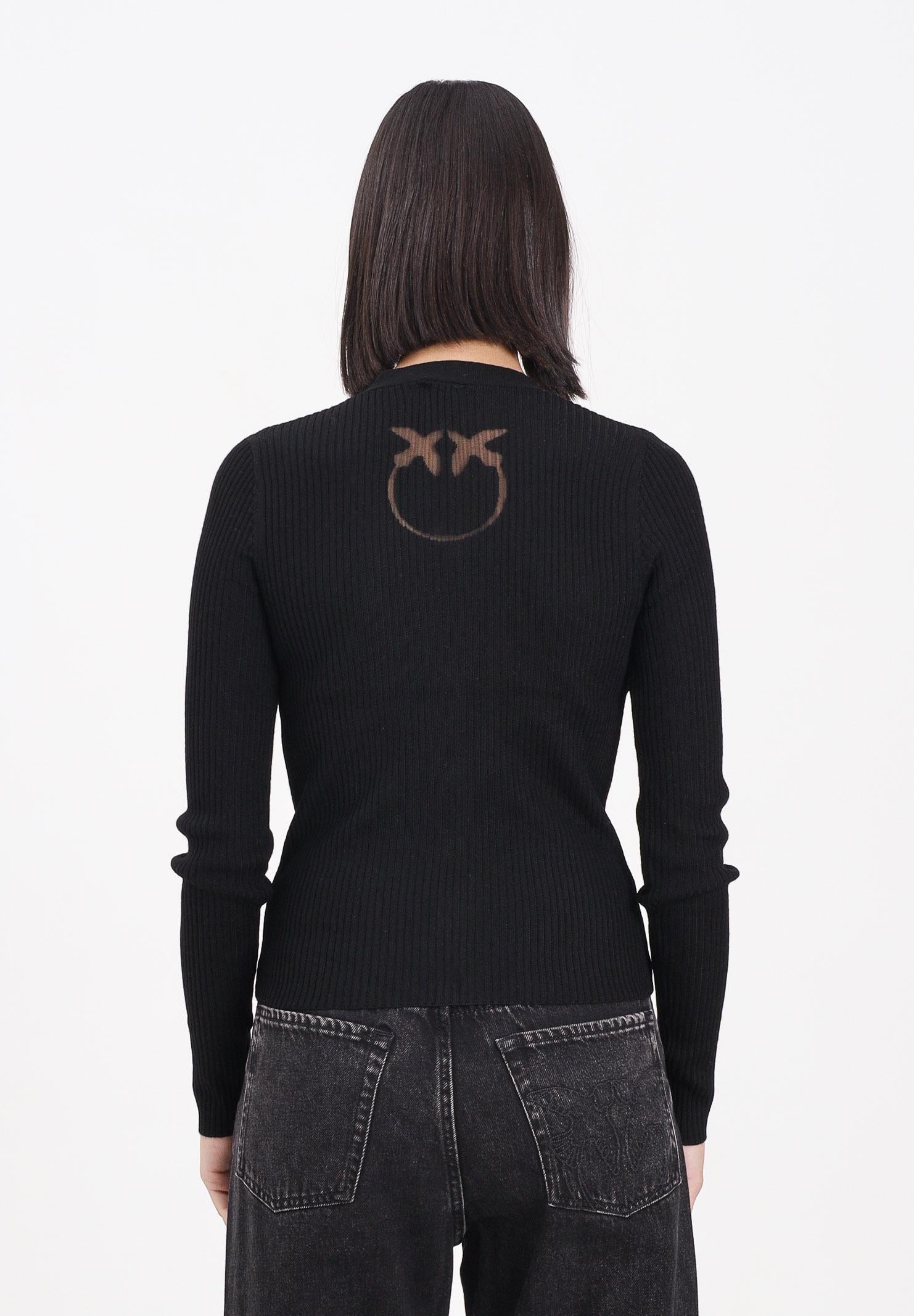 PINKO Cardigan a costine nero da donna con logo 105506A18M Z99 PINKO 