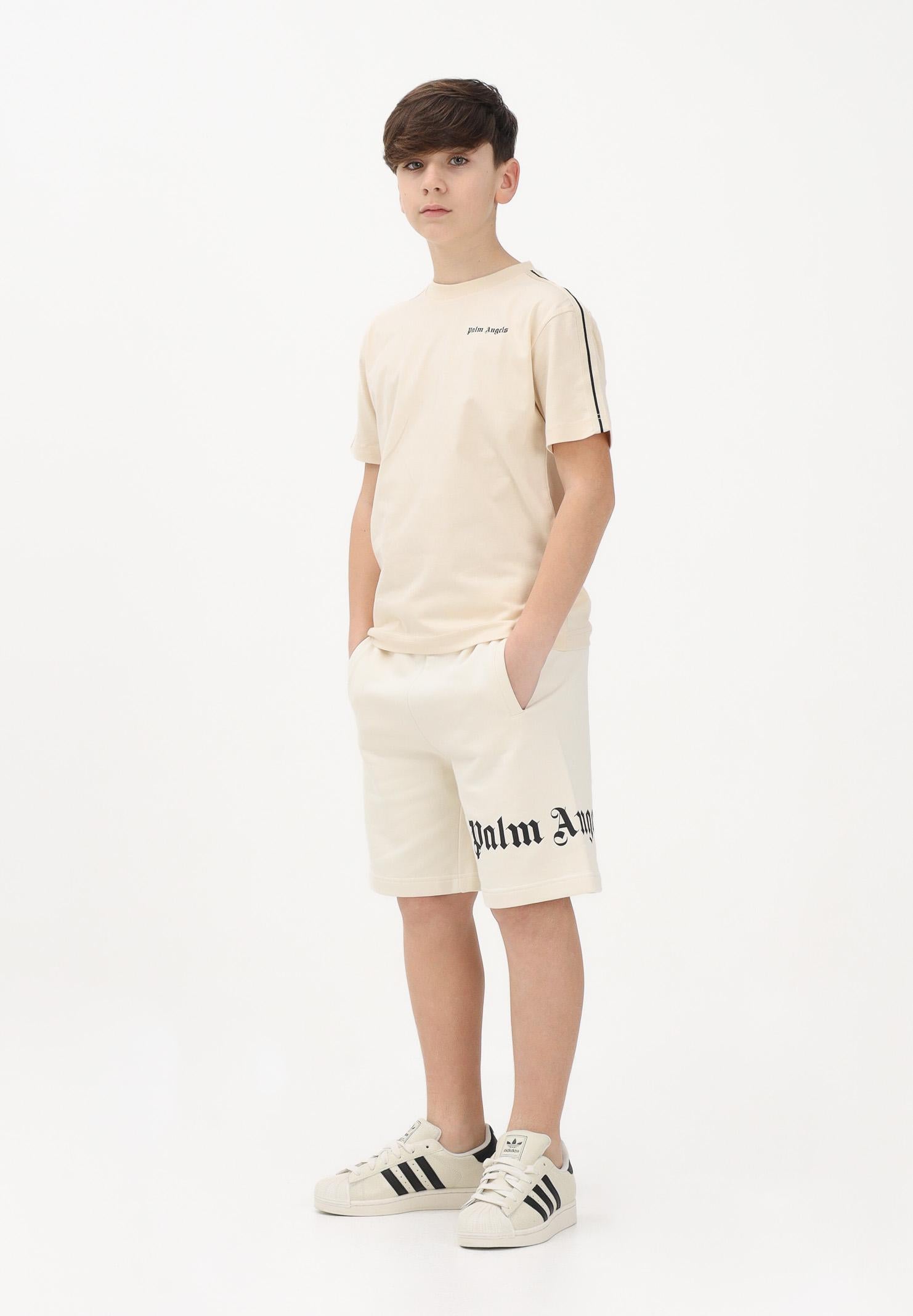 PALM ANGELS Shorts sportivo panna per donna, ragazzi e bambini con logo PBCI006S26FLE001 002 PALM ANGELS 
