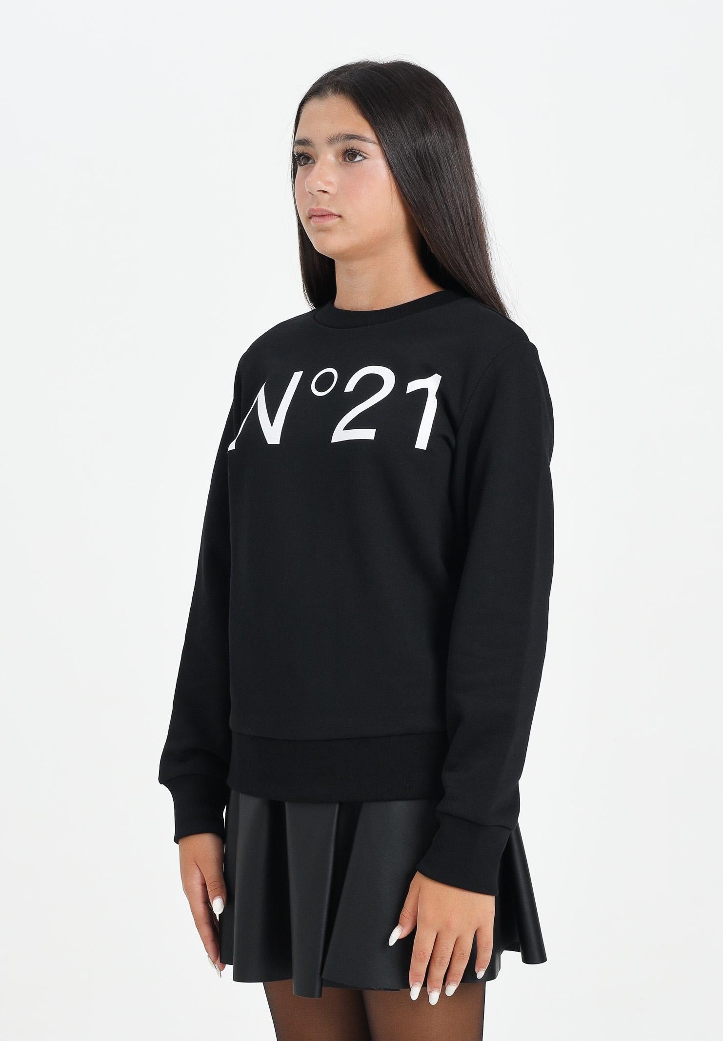 N21 Felpa girocollo nera per donna, ragazzi e bambini con logo a contrasto N21588N0154 0N900 N21 