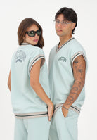 GCDS Felpa gilet verde acqua per uomo e donna con stampa maxi sul retro C1MEQE119F004 818G GCDS 