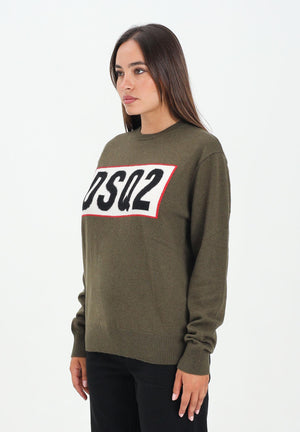 DSQUARED2 Maglioncino girocollo verde oliva per donna, ragazzi e bambini con logo DSQ2 DQ3071D0AFF DQ518 DSQUARED2 