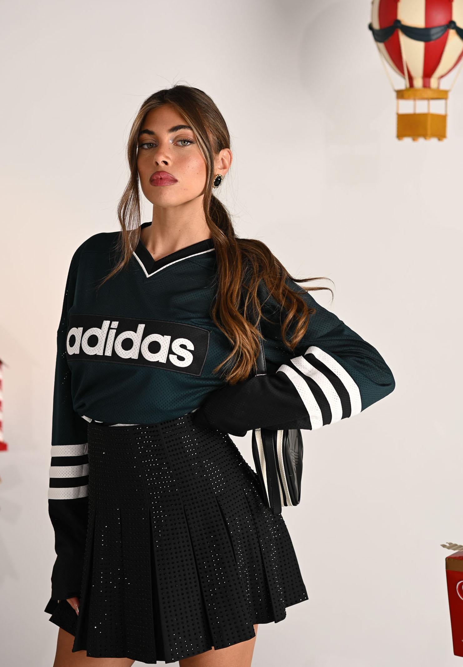 ADIDAS ORIGINALS T-shirt a manica lunga 90s Adidas Hockey Jersey Vintage verde e nera da uomo JV8467 . ADIDAS ORIGINALS 