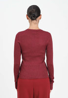 JDY Maglioncino girocollo bordeaux da donna realizzata in tessuto a costine con delicato filo lurex 15330569 MaroonBanner JDY 