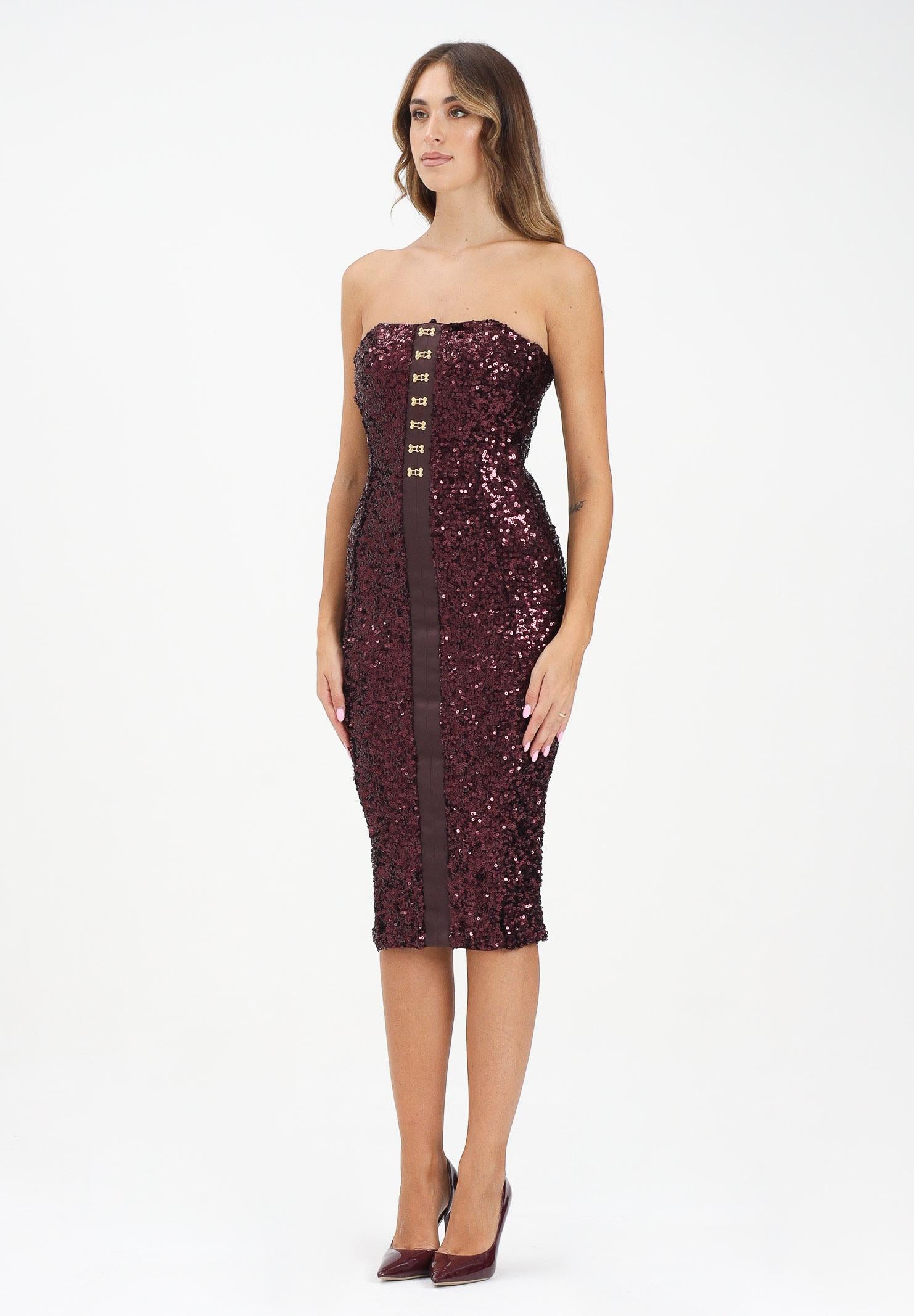 ELISABETTA FRANCHI Abito midi bordeaux da donna completamente ricoperto di paillettes AB88357E2 EA4 ELISABETTA FRANCHI 