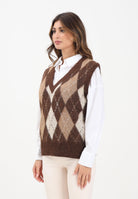 ONLY Gilet da donna con motivo argyle nei toni caldi del marrone, beige e panna 15353229 Chestnut ONLY 