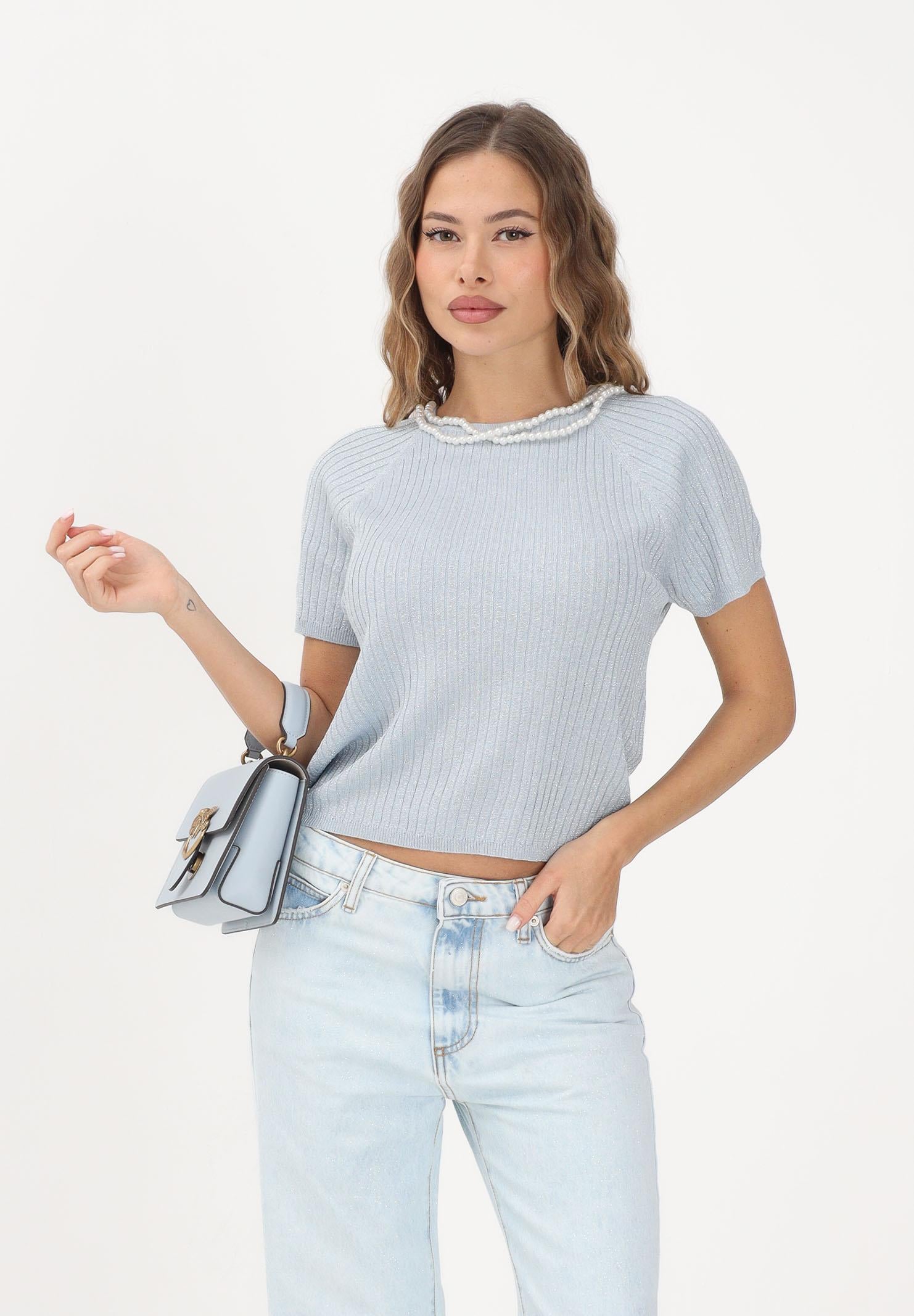 JDY Maglia girocollo azzurra da donna in filo 15334641 CABLW JDY 