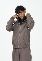 EA7 Felpa con zip marrone da uomo arricchita da bande con dettagli logo 7M000958AF17160 U6063 EA7 