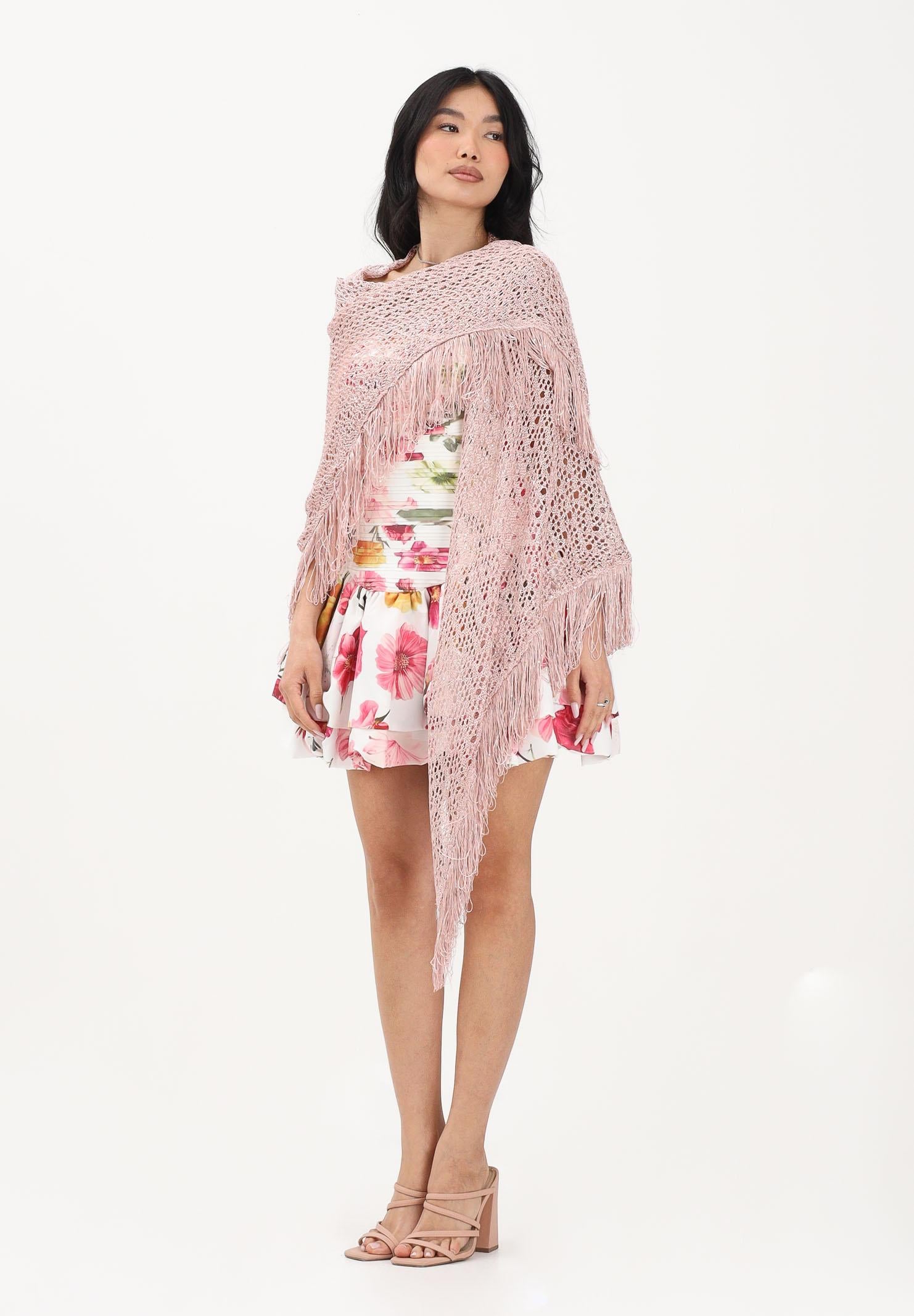 SIMONA CORSELLINI Stola in maglia rosa da donna con frange P26CPSLO0301 V0697 SIMONA CORSELLINI 