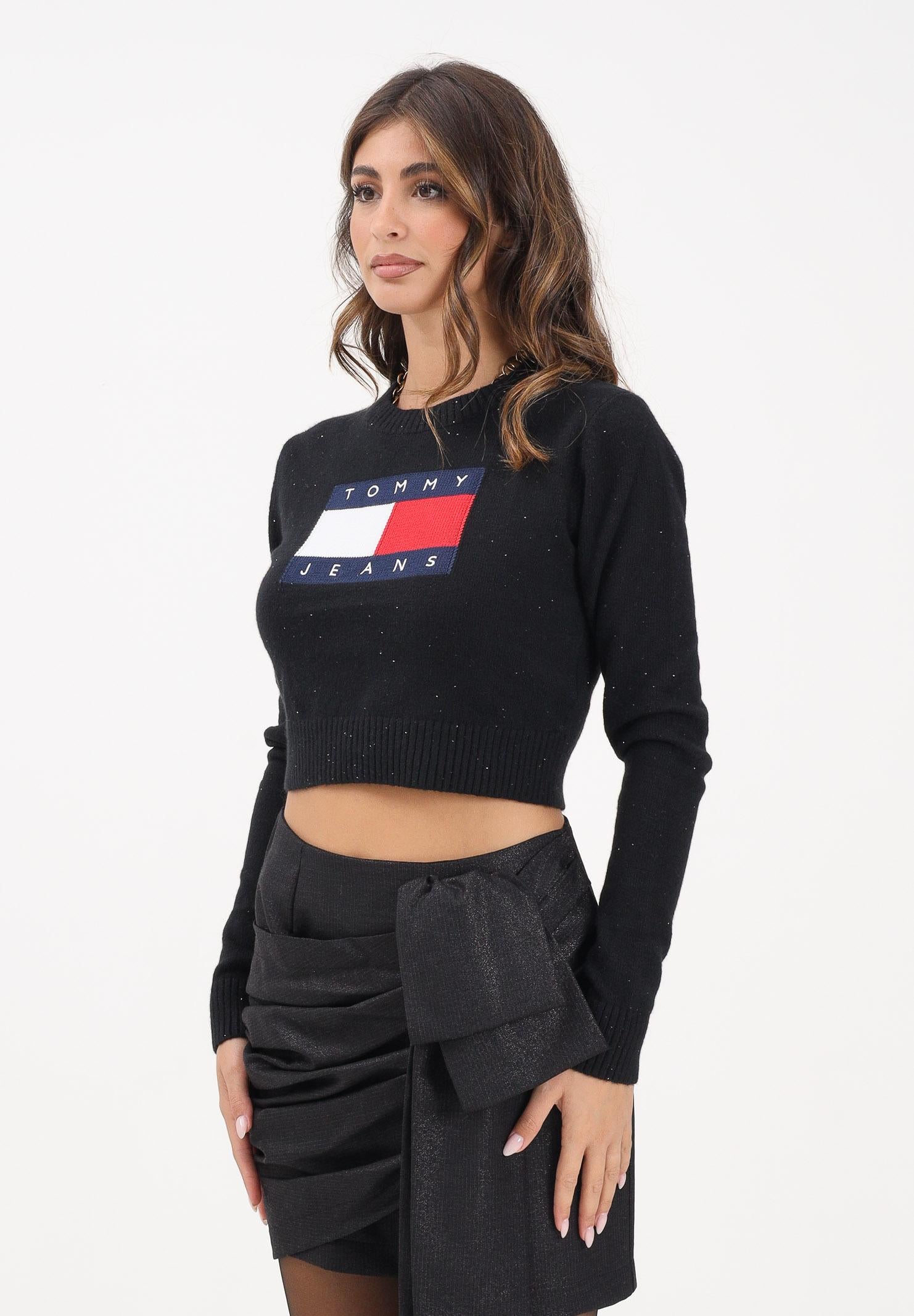 TOMMY JEANS Maglioncino girocollo nero da donna con logo DW0DW21690BDS  TOMMY JEANS 