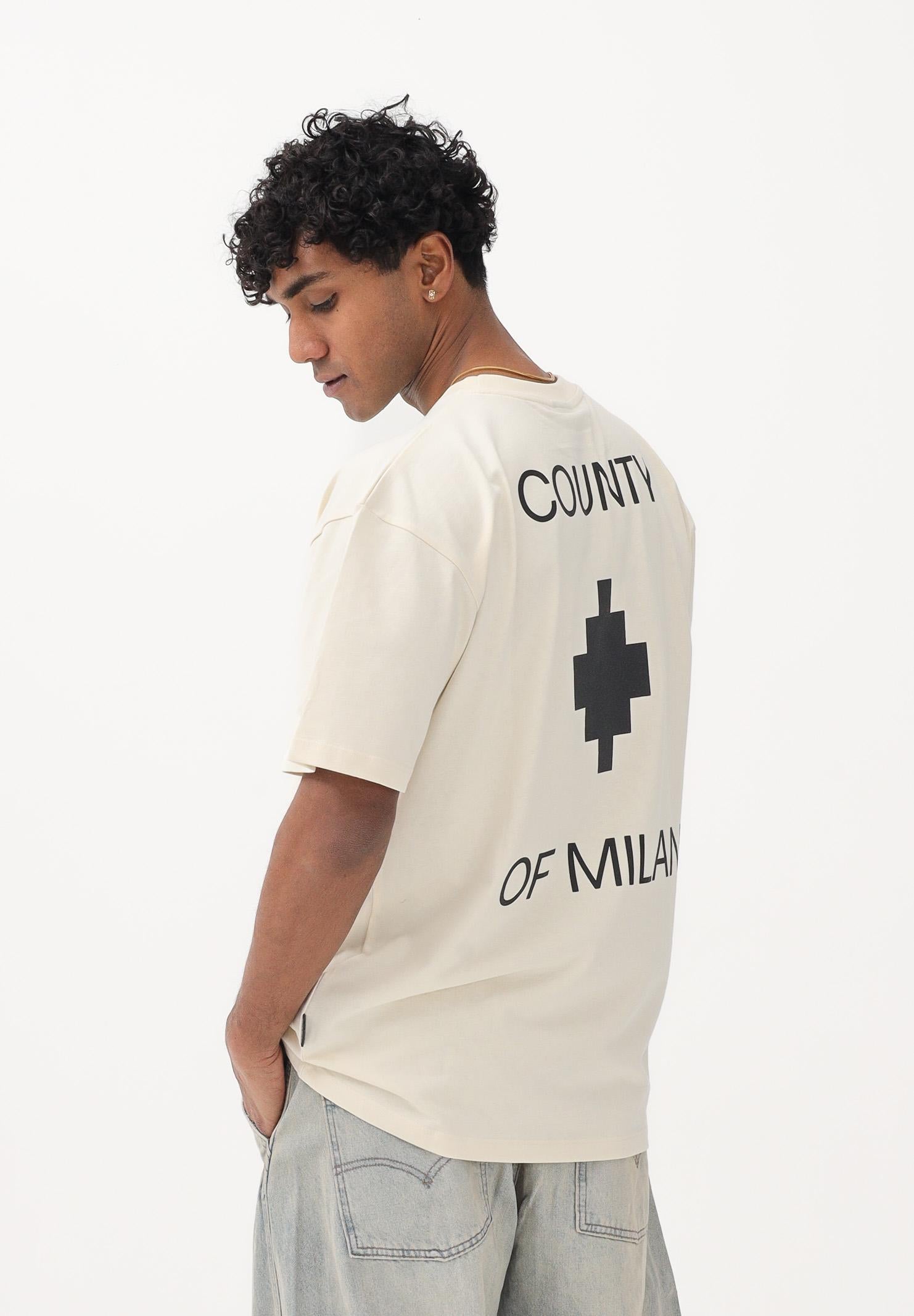 MARCELO BURLON COUNTY OF MILAN T-shirt a manica corta beige da uomo con stampa logo S6CMMATH096 412 MARCELO BURLON COUNTY OF MILAN 