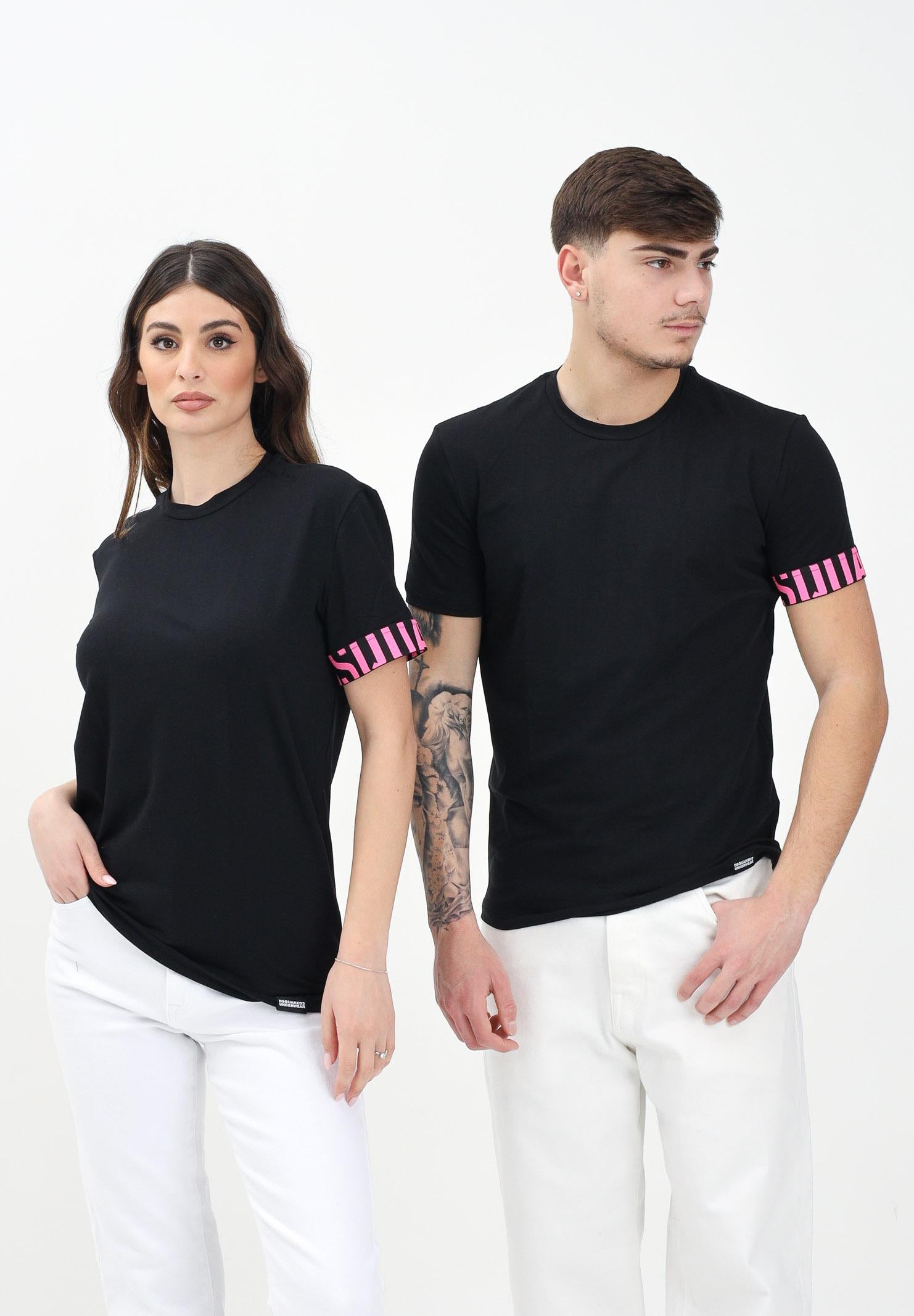 DSQUARED2 T-shirt a manica corta nera per uomo e donna con manica logata D9M3S5770 006 DSQUARED2 