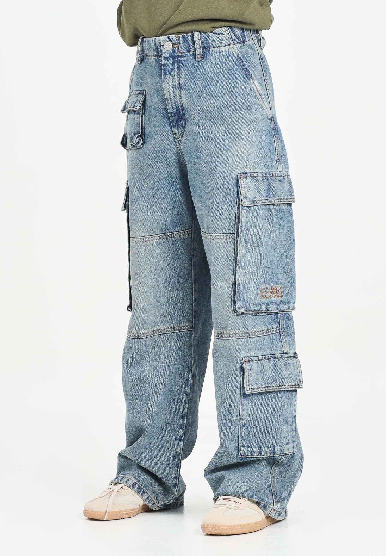 MAISON MARGIELA Jeans cargo in denim chiaro per donna, ragazzi e bambini con Numeric logo ricamato M60793MM05V M601 MAISON MARGIELA 