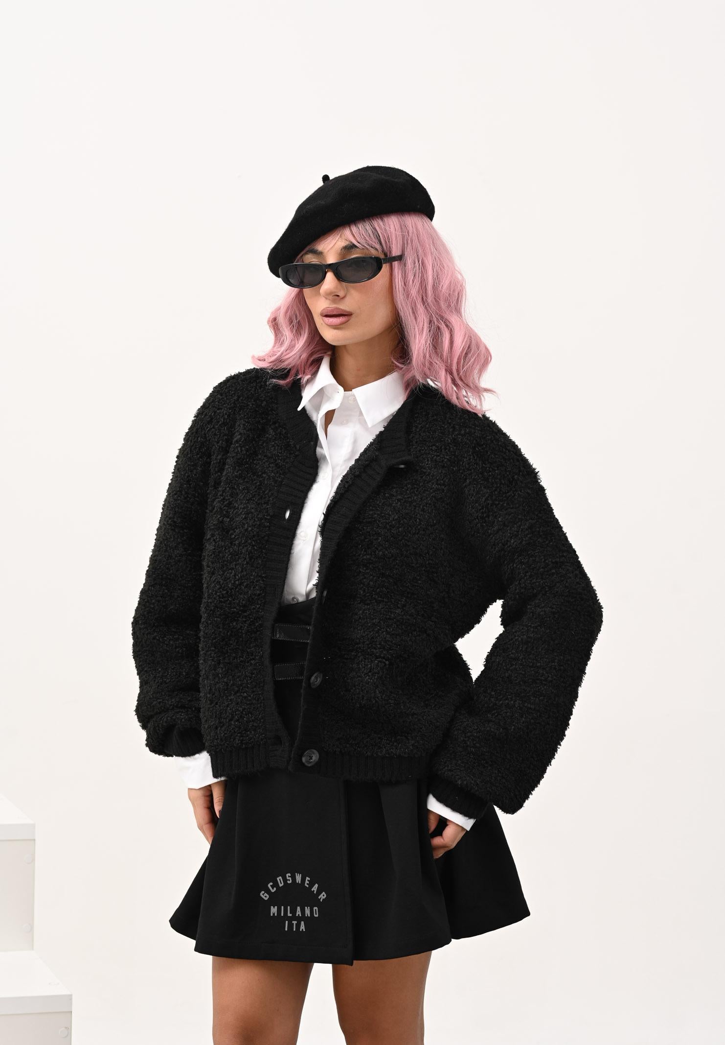 JDY Cardigan nero da donna in maglia bouclé 15337012 Black JDY 