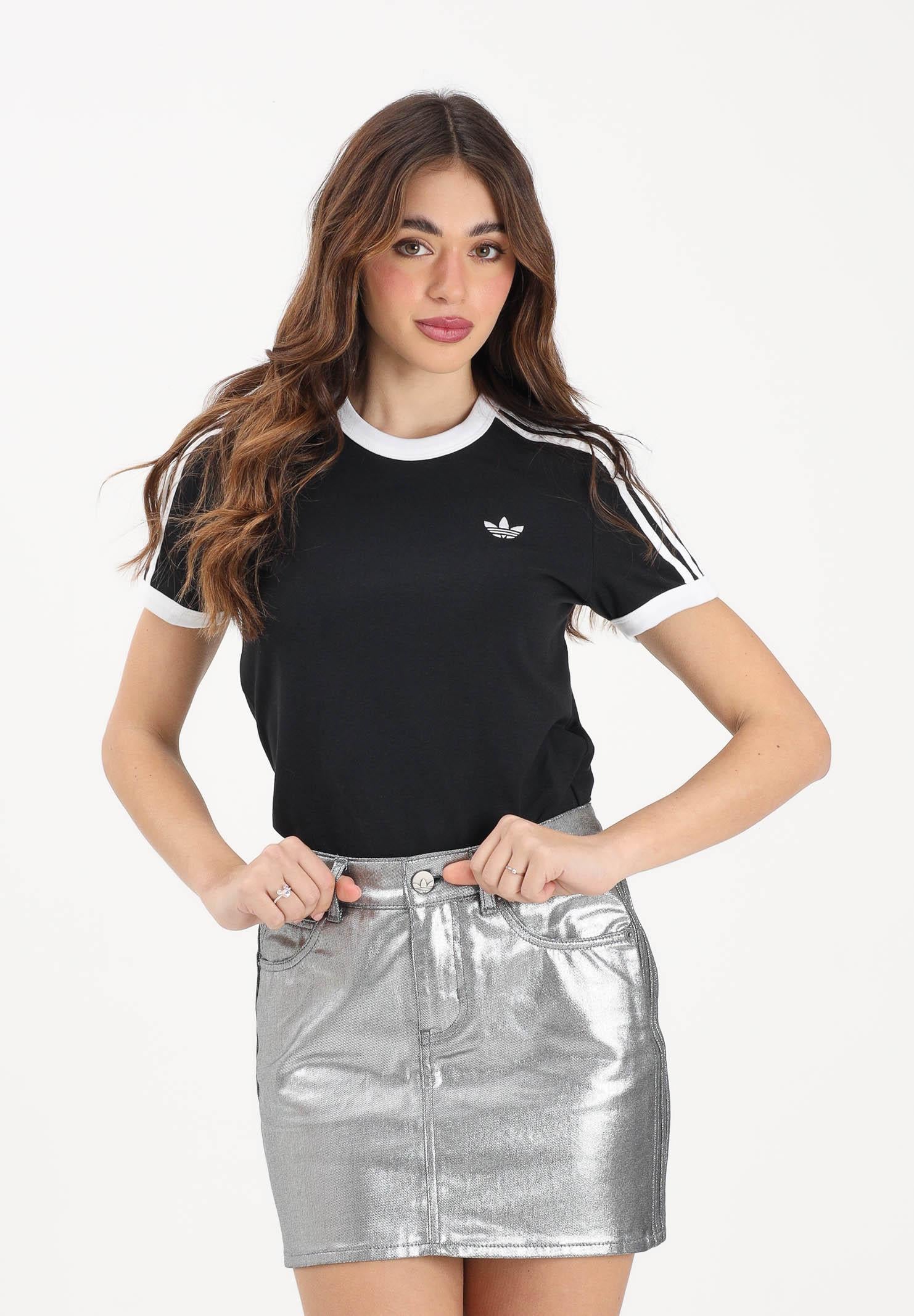 ADIDAS ORIGINALS T-shirt a manica corta 3 STRIPES SLIM nera da donna KD7980 . ADIDAS ORIGINALS 