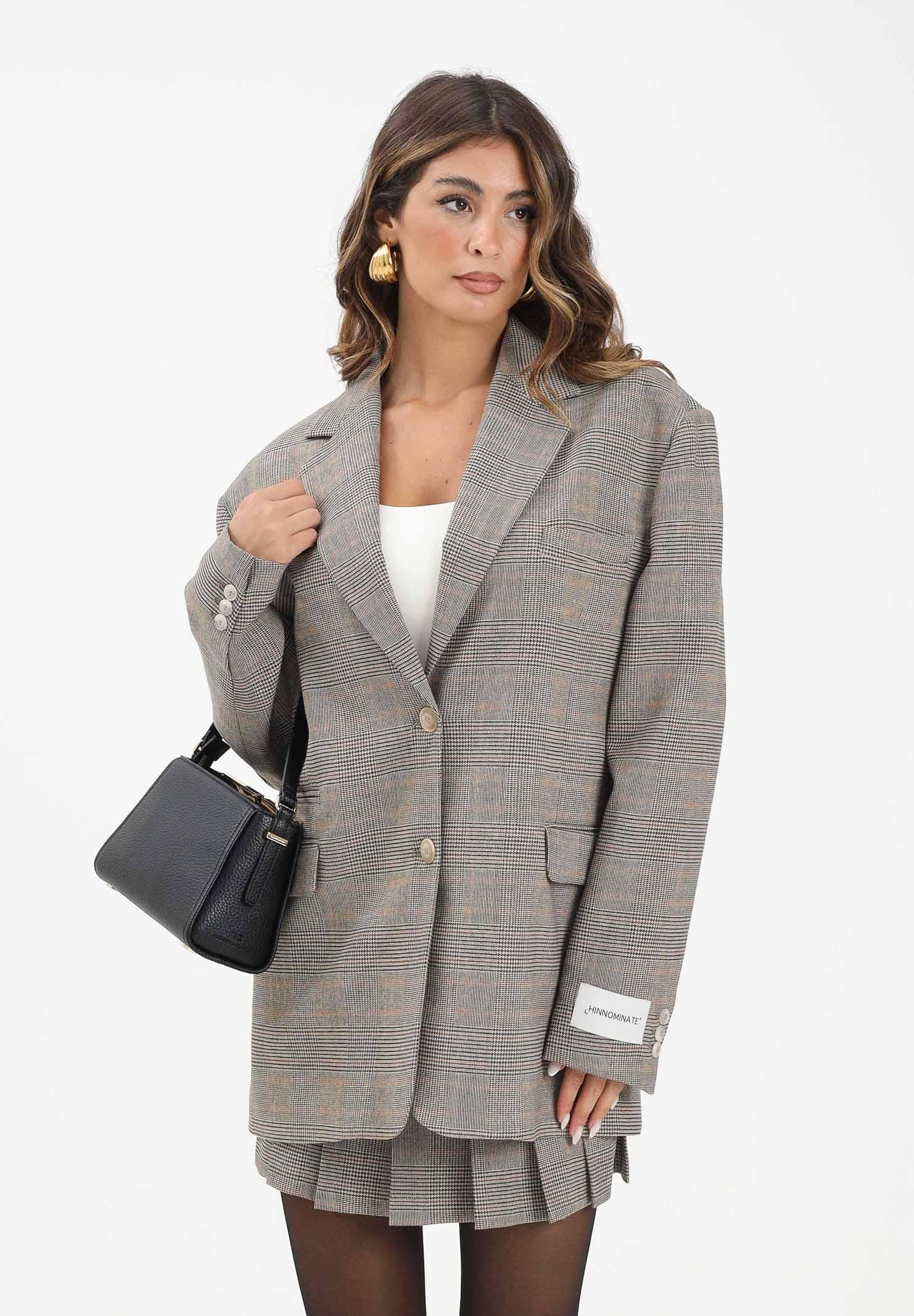 HINNOMINATE Giacca beige da donna con motivo principe di galles HMABW02260 BE11 HINNOMINATE 